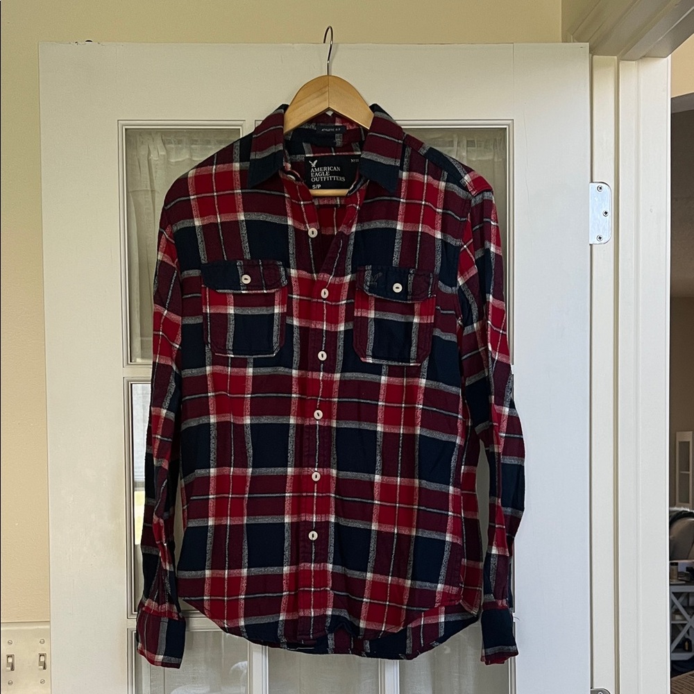 American Eagle outfitters small petite athletic fit plaid button-down shirt